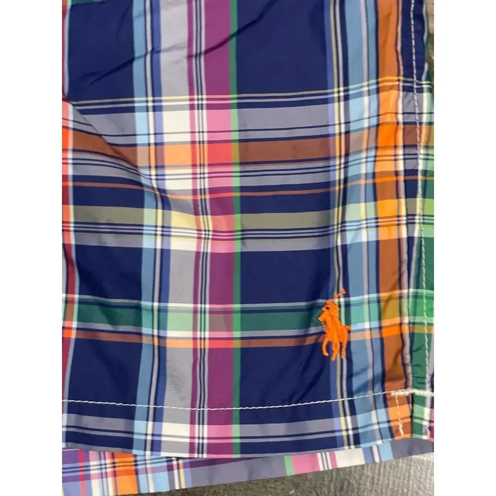 Polo Ralph Lauren Madras Plaid Swim Trunks XXL Navy Multicolor Quick Dry